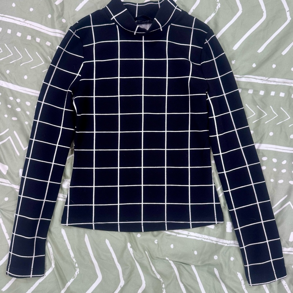 SHEIN Black and White Checkered Blouse